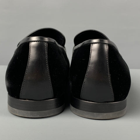 SALVATORE FERRAGAMO Size 12 Black Velvet Leather Trim Lapo Loafers