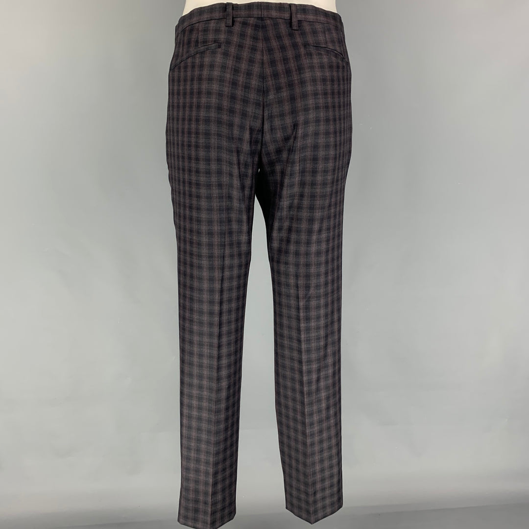 PAUL SMITH Size 42 Regular Black Purple Plaid Wool Notch Lapel Suit