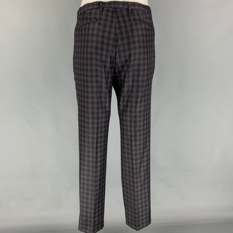 PAUL SMITH Size 42 Regular Black Purple Plaid Wool Notch Lapel Suit