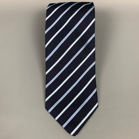 BRIONI Navy & Light Blue Stripe Silk Tie