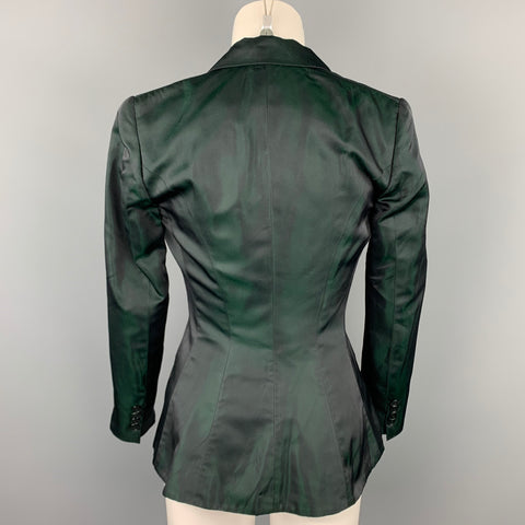 RALPH LAUREN Black Label Size 4 Dark Green & Black Silk / Acetate Jacket Blazer