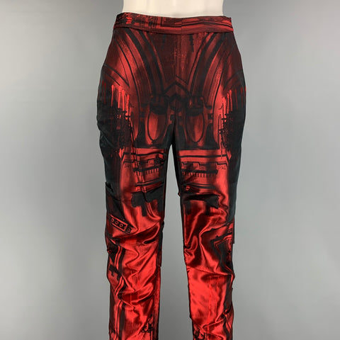 PAUL SMITH Talla 4 Pantalones de vestir fruncidos tapizados en mezcla de acetato burdeos y negro