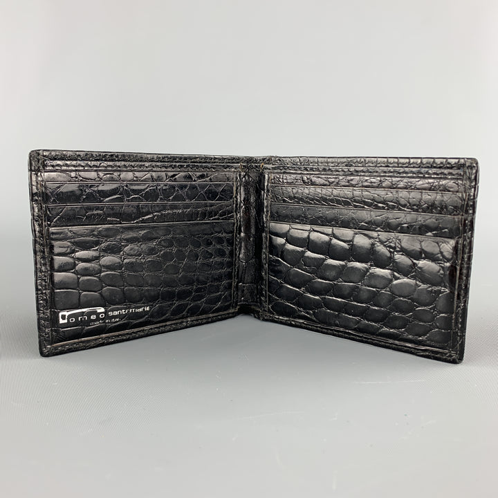 ROMEO SANTAMARIA Textured Alligator Black Leather Bifold Wallet