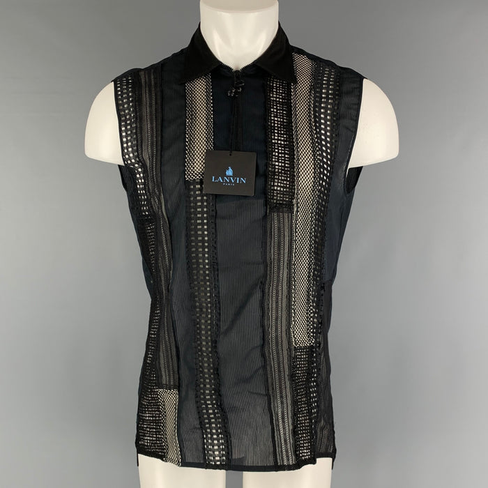 LANVIN Size XS Black Patchwork Cotton Sleeveless Long Sleeve Shirt