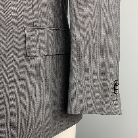 DE CORATO 38 Dark Gray Herringbone Linen Blend Notch Lapel Sport Coat