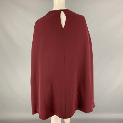VALENTINO Vestido con capa de cady claro en dos tonos de seda color crema burdeos talla 6