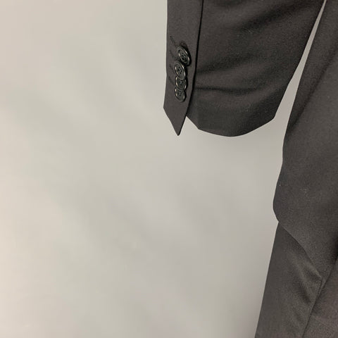 SAKS FIFTH AVENUE Size 46 Black Wool Silk Notch Lapel Suit