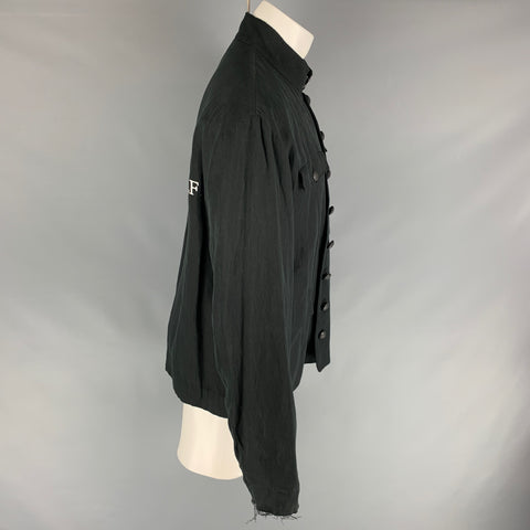 CHRISTIAN DADA Chest Size 38 Size 38 Black Solid Cotton / Linen Military Jacket