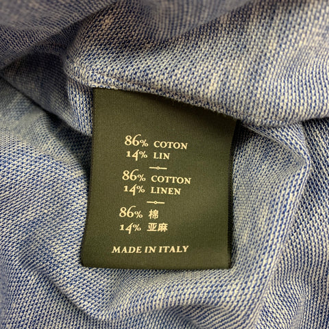 BERLUTI Size XXL Blue & White Cotton / Linen Button Down Long Sleeve Shirt