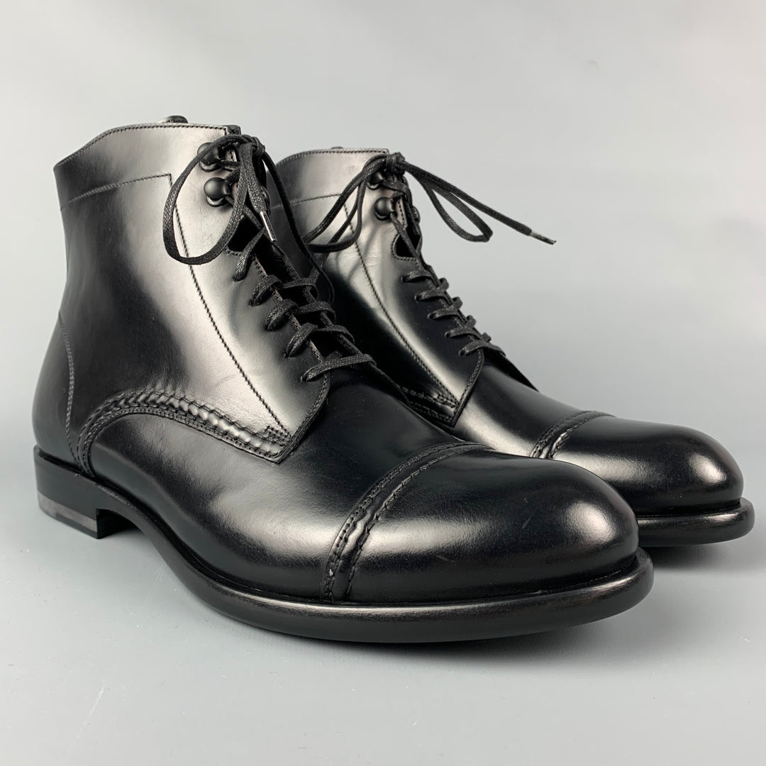 HARRYS OF LONDON Guy Size 7 Black Patent Leather Cap Toe Ankle Boots