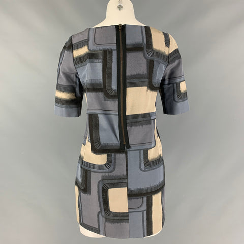 MARNI Size 2 Blue and Beige Cotton & Silk Color Block Short Sleeve Mini Dress