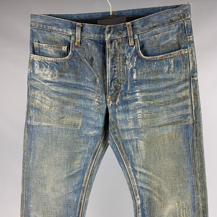 DIOR HOMME Size 29 Blue Coated Cotton Button Fly Jeans