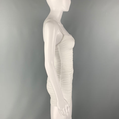 WARDROBE.NYC Size S White Viscose  Elastane Ruched Spaghetti Straps Mini Dress