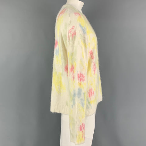 JOHN ELLIOTT Size XL Off White Yellow Painted Angora  Nylon Crew-Neck Sweater