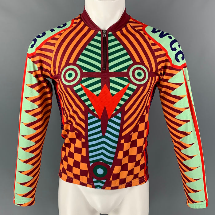 WALTER VAN BEIRENDONCK FW14 Size S Orange Burgundy Graphic Nylon Jersey Bike Top