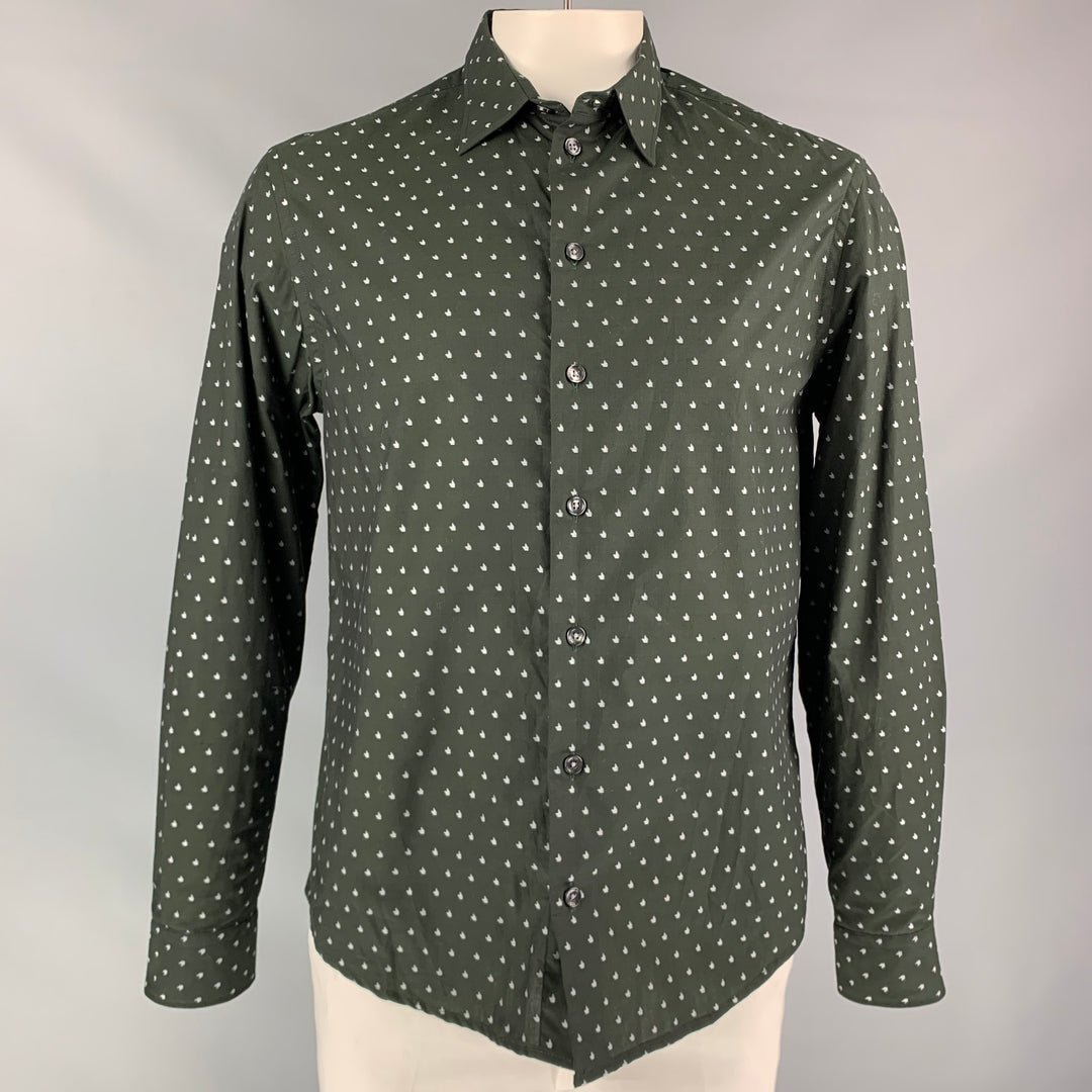 ARMANI COLLEZIONI Size L Black & Grey Print Cotton Button Up Long Sleeve Shirt