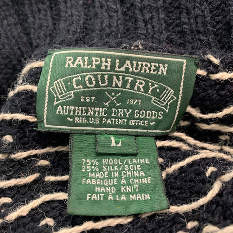 RALPH LAUREN Size L Black Cream Wool Silk Snowflake Cardigan