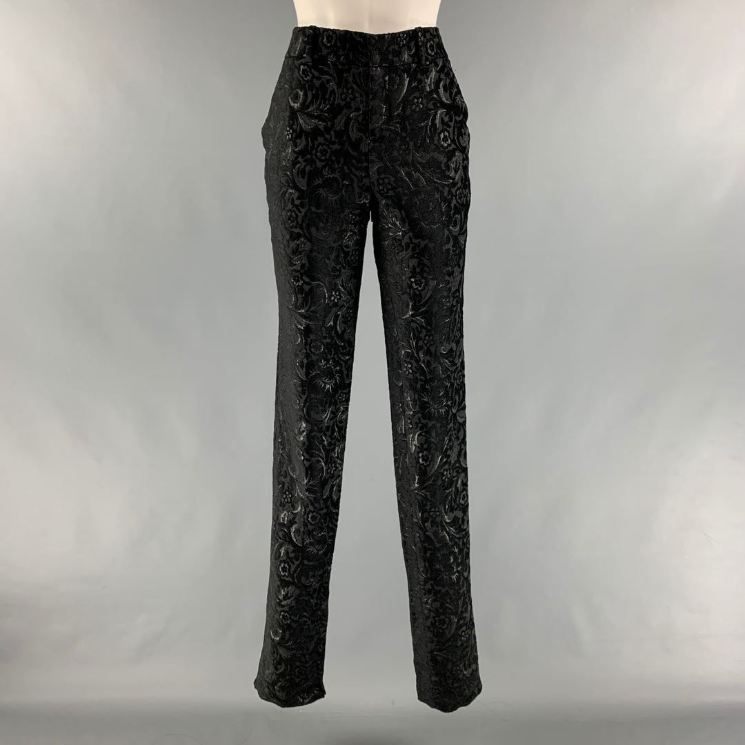 GUCCI Size 4 Black Rayon Blend Jacquard Low Rise Dress Pants Sui Generis Designer Consignment GUCCI Size 4 Black Rayon Blend Jacquard Low Rise Dress Pants Sui Generis Designer Consignment
