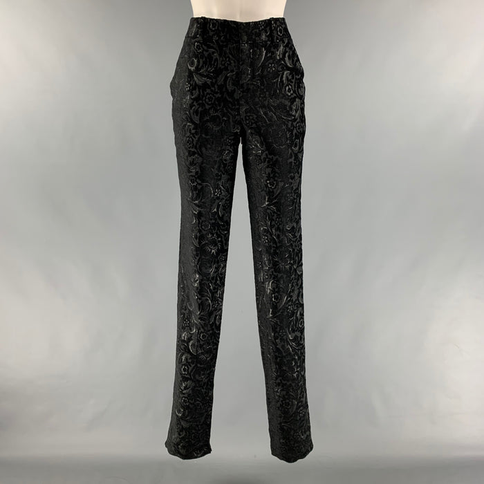 GUCCI Size 4 Black Rayon Blend Jacquard Low Rise Dress Pants
