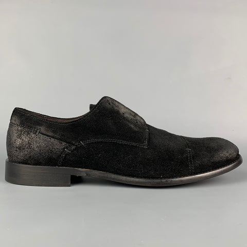 JOHN VARVATOS * USA Taille 10 Chaussures sans lacets en cuir antique noir