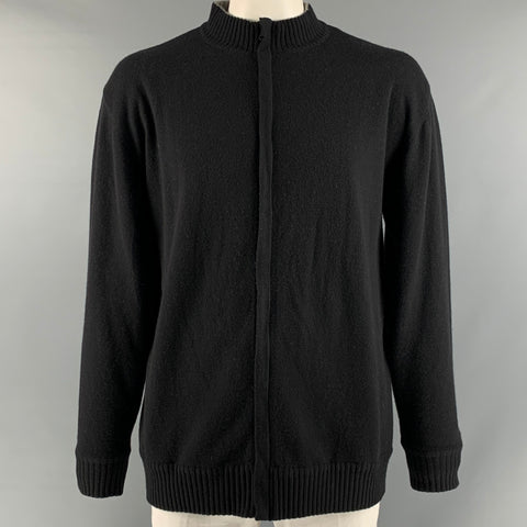 NEIMAN MARCUS Size XL Black Knitted Cashmere Zip Up Grey Jacket