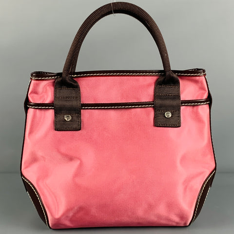 LANCEL Pink Brown Leather Trim Nylon Mini Handbag