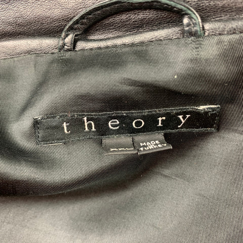 THEORY Size XXL Black Leather Zip Up Jacket