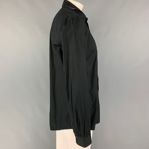 VERSACE COLLECTION Talla XL Camisa de manga larga de algodón con cuentas negra