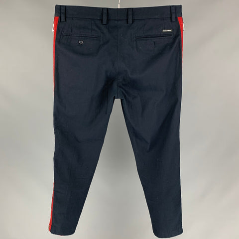 DOLCE & GABBANA Size 34 Navy & Red Stripe Flat Front Casual Pants