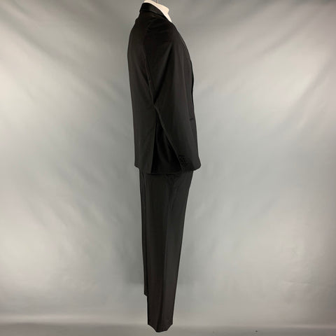ROMEO GIGLI Size 42 Black Green Solid Wool Notch Lapel Suit