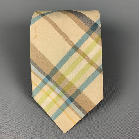 JIL SANDER Yellow Blue Plaid Silk Tie