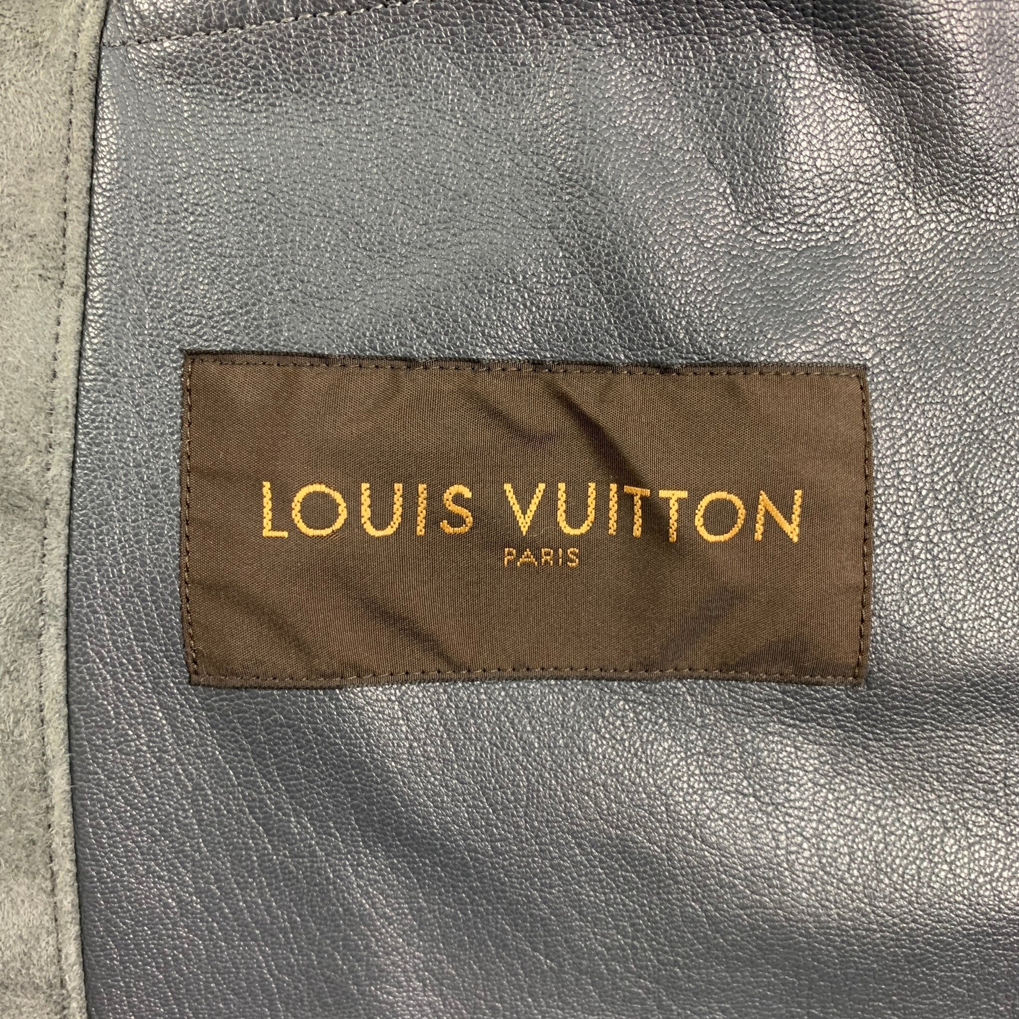 LOUIS VUITTON Size 44 Grey Suede Leather Zip Up Jacket