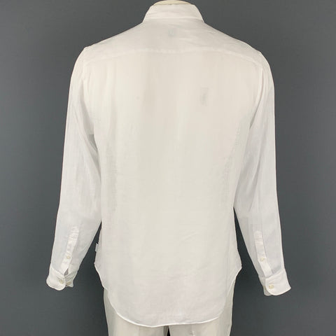 ARMANI COLLEZIONI Size L White Linen Button Up Long Sleeve Shirt