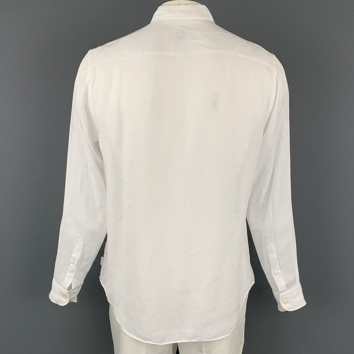 ARMANI COLLEZIONI Camisa de manga larga con botones de lino blanco talla L