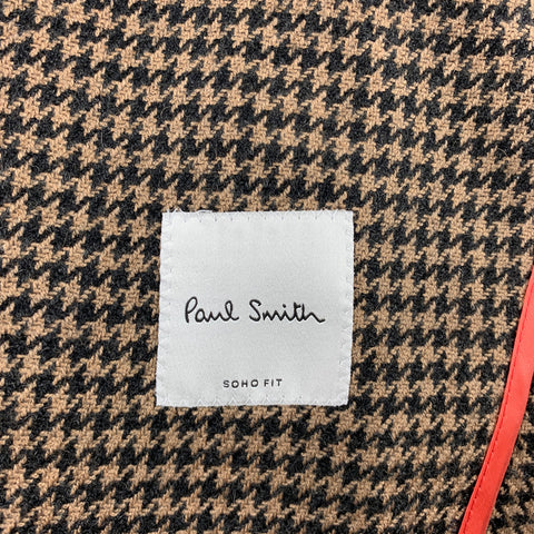 PAUL SMITH Soho Fit Size 38 Regular Brown Houndstooth Camel Hair / Wool Double Breasted Sport Coat