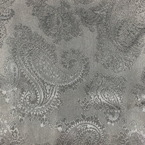 VINTAGE Black Grey Paisley Silk Jacquard Pocket Square