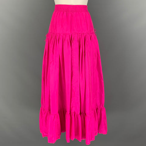 CALYPSO Size M Pink Silk Solid Elastic Waistband Skirt
