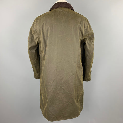 BARBOUR Size M Olive Waxed Canvas Double Breasted Coat