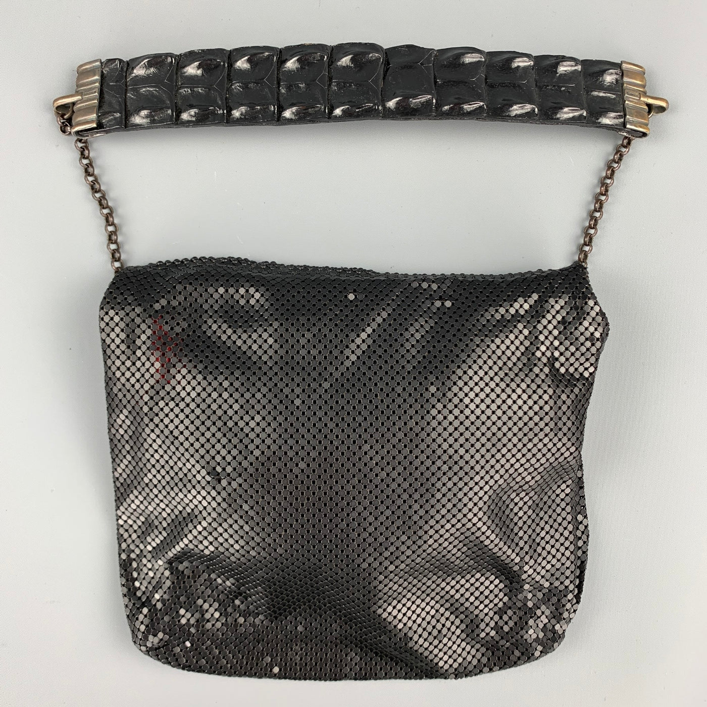 LAURA B Black Mesh Metal Alligator Evening Handbag