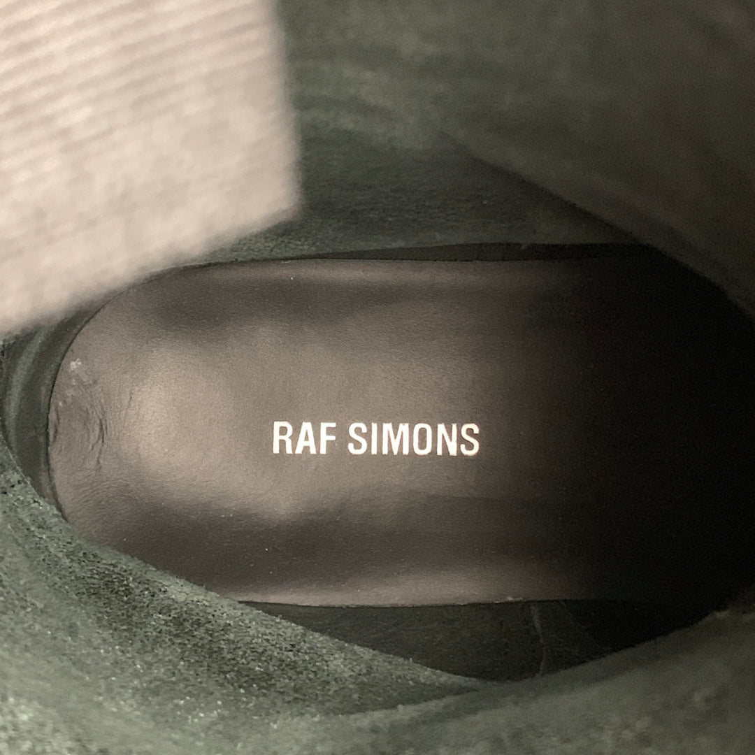 RAF SIMONS A/W 19 Size 10 Black Debossed Logo Leather Pull On Boots