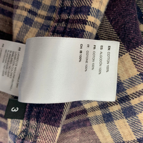 JOHN ELLIOTT Size M Purple Beige Plaid Cotton Cropped Long Sleeve Shirt