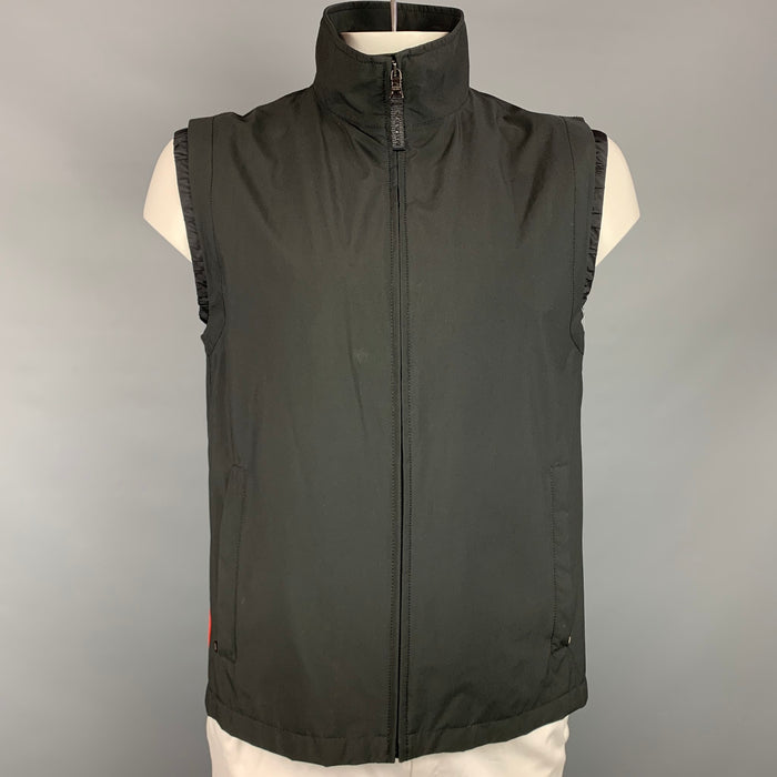 PRADA Size 44 Black Polyester Zip Up Vest