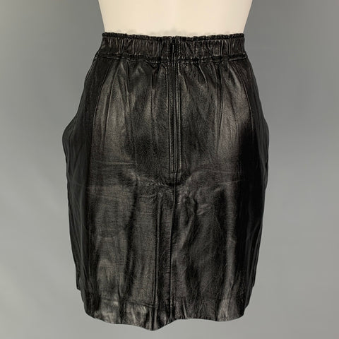 CELINE Size 6 Black Lamb Skin Elastic Waistband Above Knee Skirt