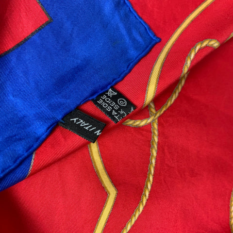 Les Dragons De L'Empereur Red & Blue Gold Silk Twill Scarf