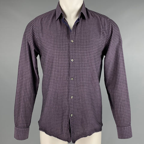 TED BAKER Size M Purple Black Checkered Cotton Long Sleeve Shirt