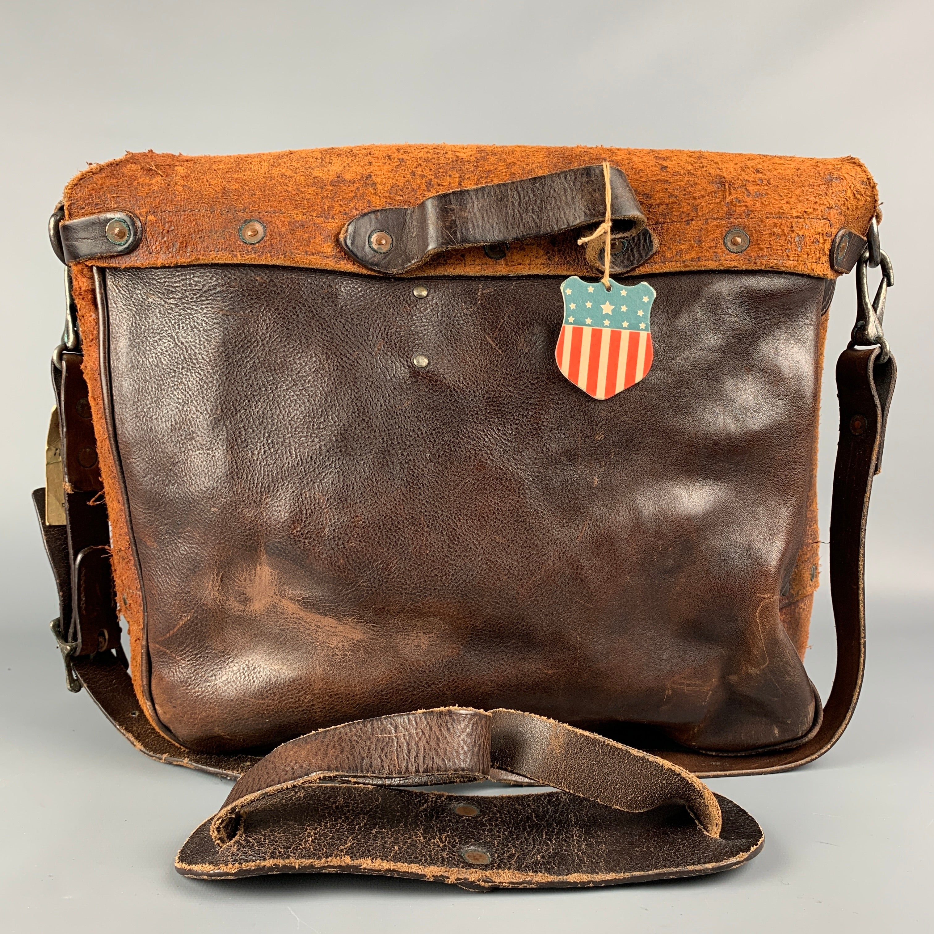 RRL by RALPH LAUREN Limited Edition Brown Distressed Reversed Leather  Messenger Bag