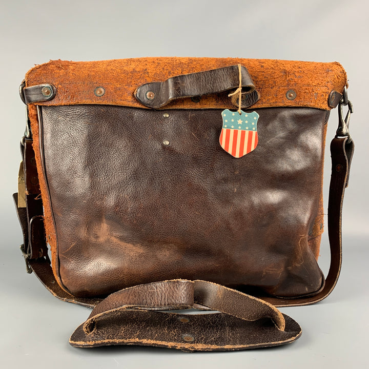RRL by RALPH LAUREN Limited Edition Brown Distressed Reversed Leather Messenger Bag