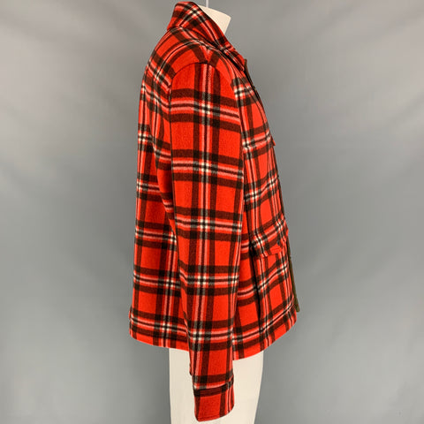 TODD SNYDER Size XXL Red & Black Plaid Wool Patch Pockets Jacket