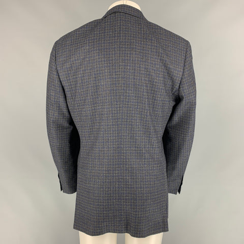 CANALI Size 34 Grey & Navy Plaid Wool Single Breasted Sport Coat