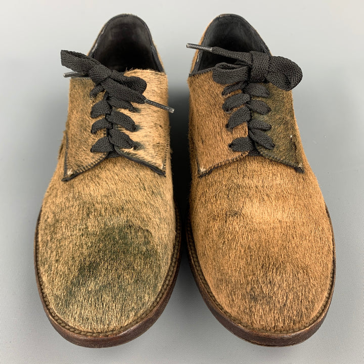 HENRY CUIR Zapatos brogue con cordones de pelo de becerro color topo Talla 8.5